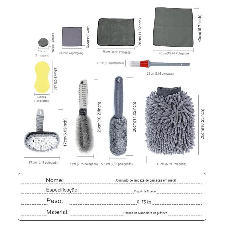 Conjunto de Ferramentas de Limpeza Automotiva - 6 ou 12 peças